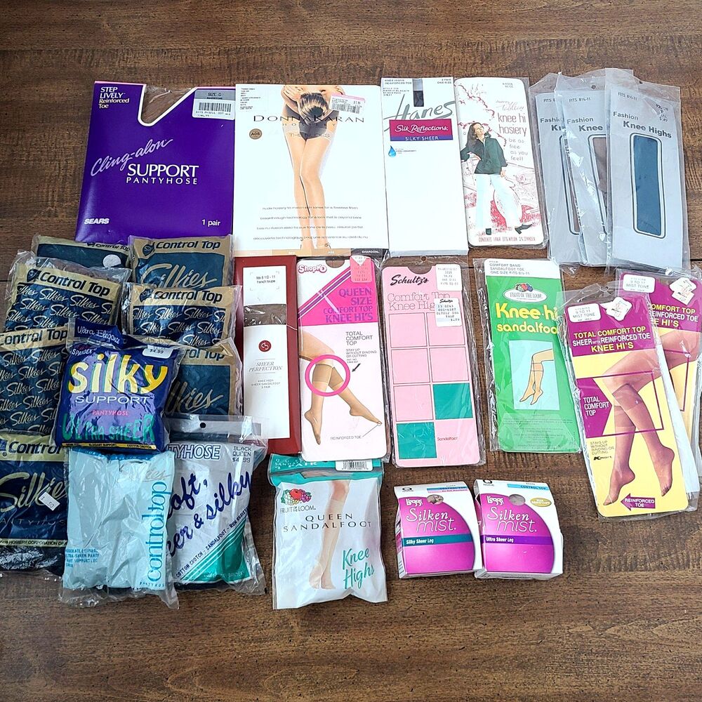 Lot of 26 Vintage Hosiery Nylons Pantyhose Thigh Knee High Mixed Brands & Sizes